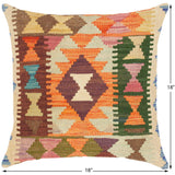 handmade Traditional Pillow Orange Blue Hand-Woven SQUARE 100% WOOL kilim throw pillow
