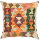 handmade Traditional Pillow Orange Blue Hand-Woven SQUARE 100% WOOL kilim throw pillow