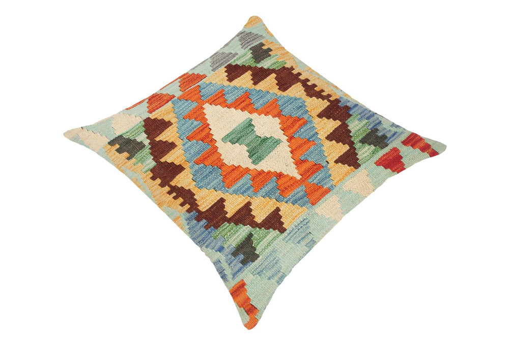 handmade Traditional Pillow Blue Gold Hand-Woven SQUARE 100% WOOL kilim throw pillow