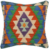 handmade Traditional Pillow Rust Blue Hand-Woven SQUARE 100% WOOL kilim throw pillow