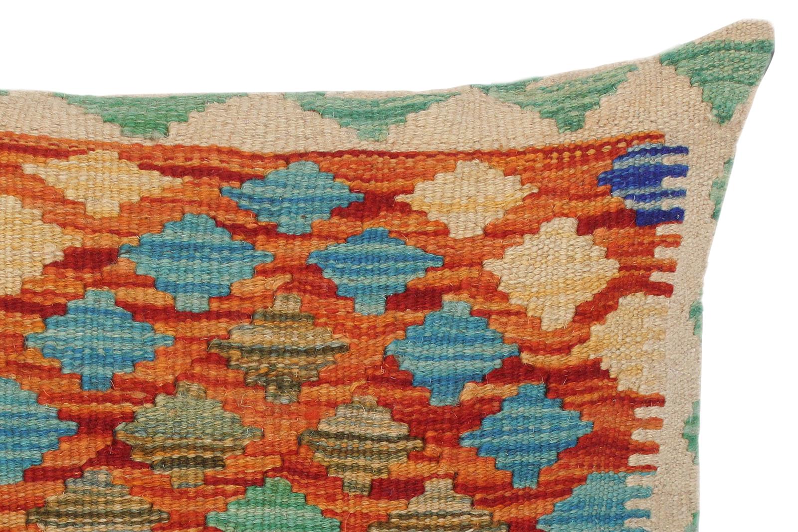 handmade Traditional Pillow Rust Beige Hand-Woven SQUARE 100% WOOL kilim throw pillow