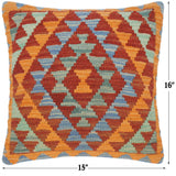 handmade Traditional Pillow Orange Brown Hand-Woven SQUARE 100% WOOL kilim throw pillow
