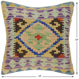handmade Traditional Pillow Gold Blue Hand-Woven SQUARE 100% WOOL kilim throw pillow
