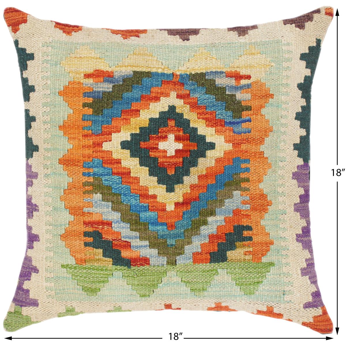 handmade Traditional Pillow Rust Blue Hand-Woven SQUARE 100% WOOL kilim throw pillow