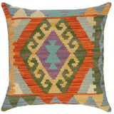 handmade Traditional Pillow Blue Gold Hand-Woven SQUARE 100% WOOL kilim throw pillow