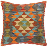 handmade Traditional Pillow Blue Gray Hand-Woven SQUARE 100% WOOL kilim throw pillow