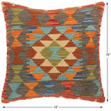 handmade Traditional Pillow Blue Gray Hand-Woven SQUARE 100% WOOL kilim throw pillow