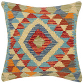 handmade Traditional Pillow Rust Blue Hand-Woven SQUARE 100% WOOL kilim throw pillow