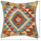handmade Traditional Pillow Rust Blue Hand-Woven SQUARE 100% WOOL kilim throw pillow