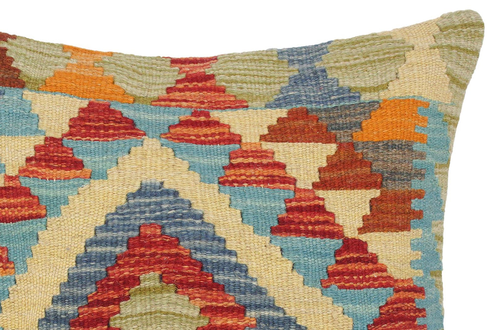 handmade Traditional Pillow Rust Blue Hand-Woven SQUARE 100% WOOL kilim throw pillow