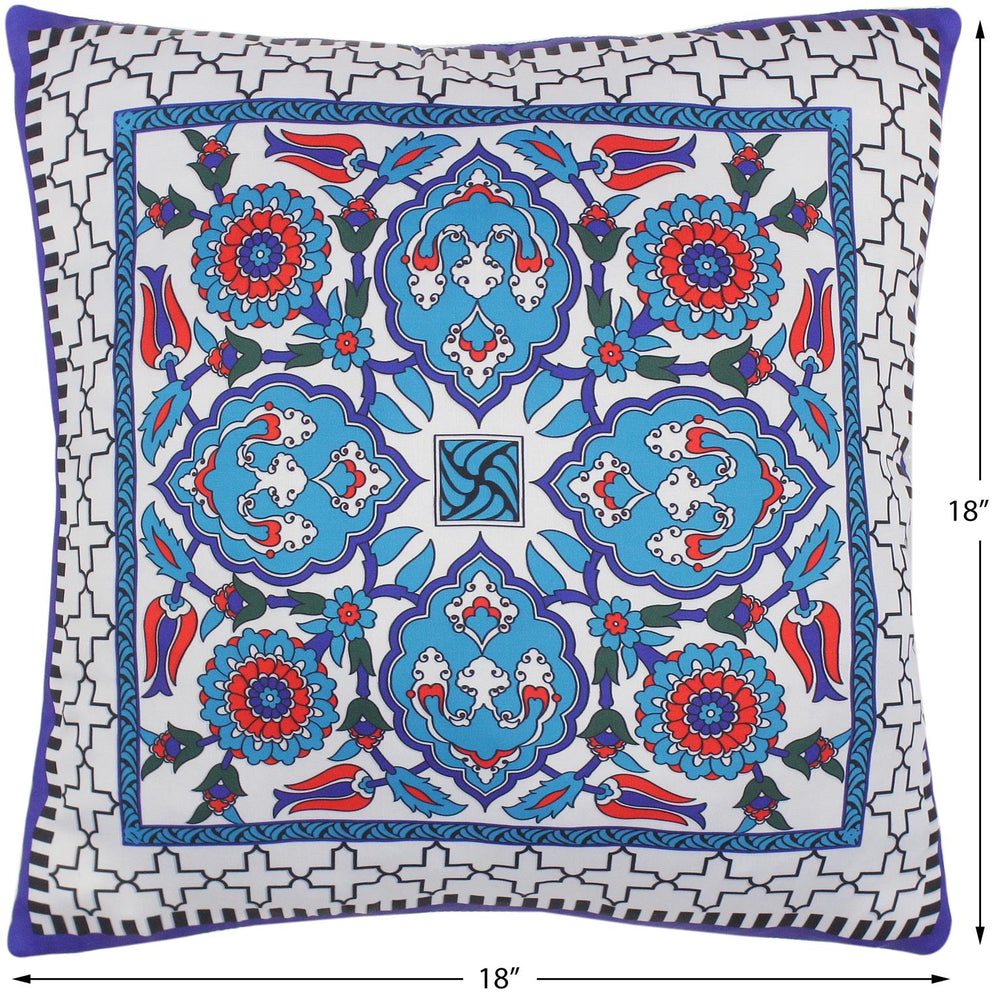 handmade Turkish Throw Pillow Ivory Teal SQUARE SILK area rug