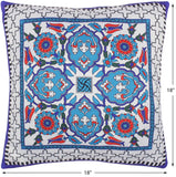 handmade Turkish Throw Pillow Ivory Teal SQUARE SILK area rug