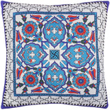 handmade Turkish Throw Pillow Ivory Teal SQUARE SILK area rug