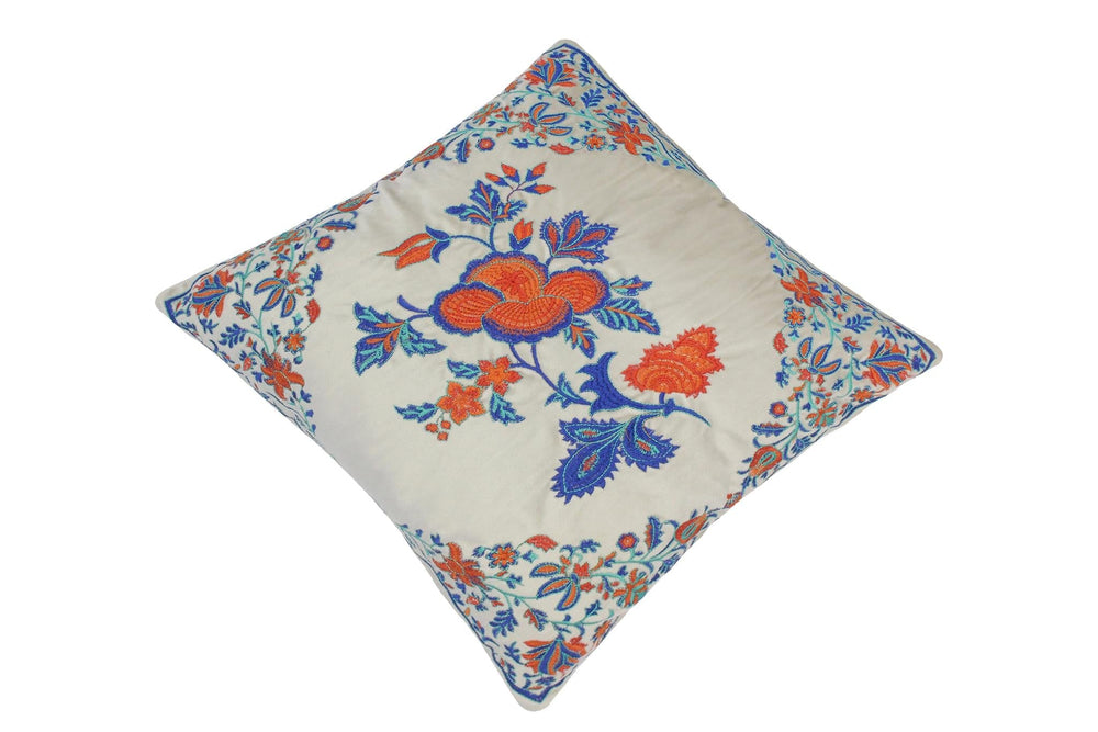 handmade Turkish Throw Pillow Beige Blue SQUARE Velvet throw pillow