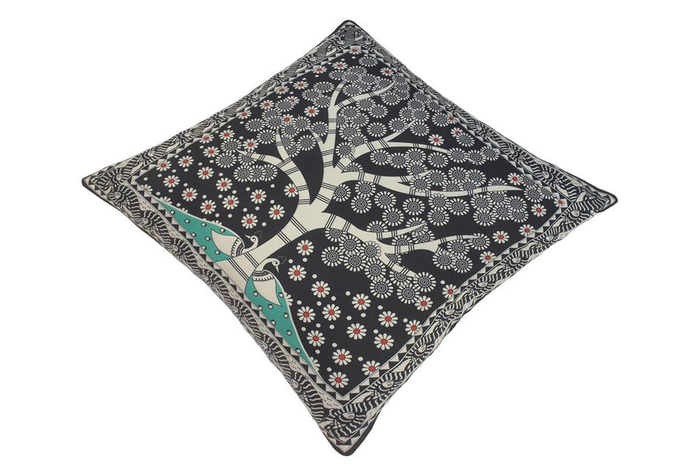 handmade Traditional Pillow Black Beige SQUARE handmade Silk Throw Pillow