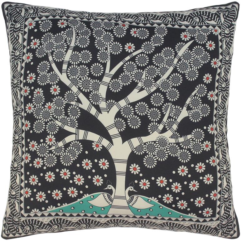 handmade Traditional Pillow Black Beige SQUARE handmade Silk Throw Pillow