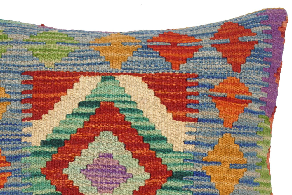 handmade Traditional Pillow Blue Gold Hand-Woven SQUARE 100% WOOL kilim throw pillow