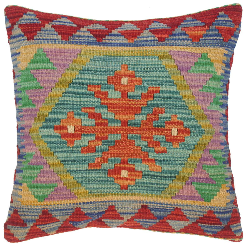 handmade Traditional Pillow Red Blue Hand-Woven SQUARE 100% WOOL kilim throw pillow