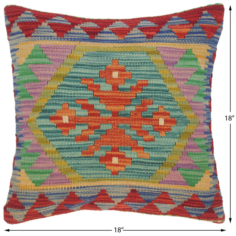 handmade Traditional Pillow Red Blue Hand-Woven SQUARE 100% WOOL kilim throw pillow