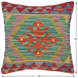 handmade Traditional Pillow Red Blue Hand-Woven SQUARE 100% WOOL kilim throw pillow