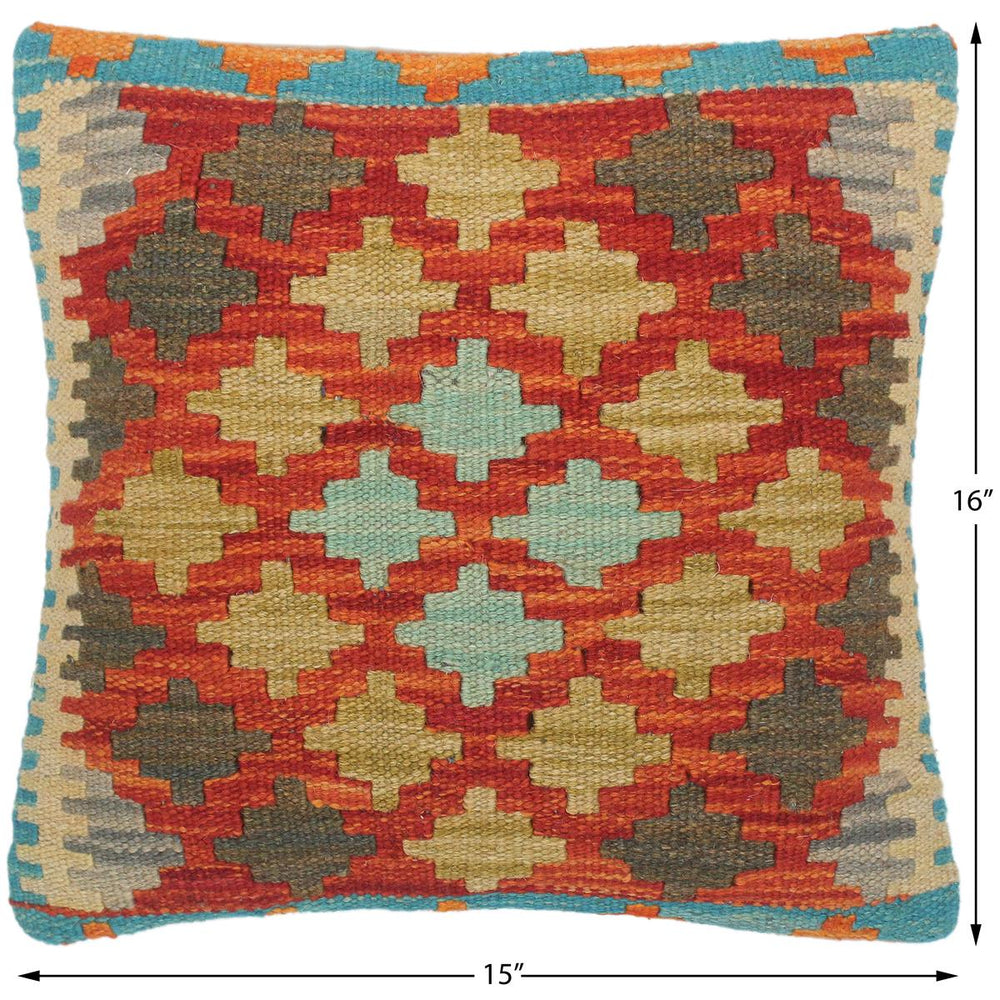 handmade Traditional Pillow Rust Blue Hand-Woven SQUARE 100% WOOL kilim throw pillow