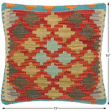 handmade Traditional Pillow Rust Blue Hand-Woven SQUARE 100% WOOL kilim throw pillow