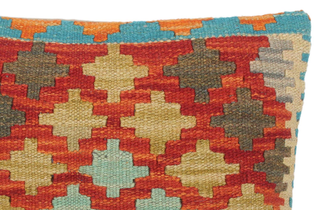 handmade Traditional Pillow Rust Blue Hand-Woven SQUARE 100% WOOL kilim throw pillow