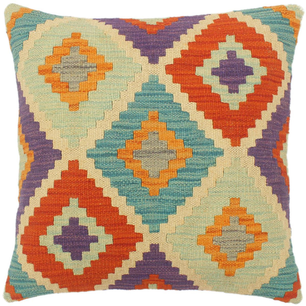 handmade Tribal Turkish Antique Beige Blue Hand-Woven SQUARE 100% WOOL pillow