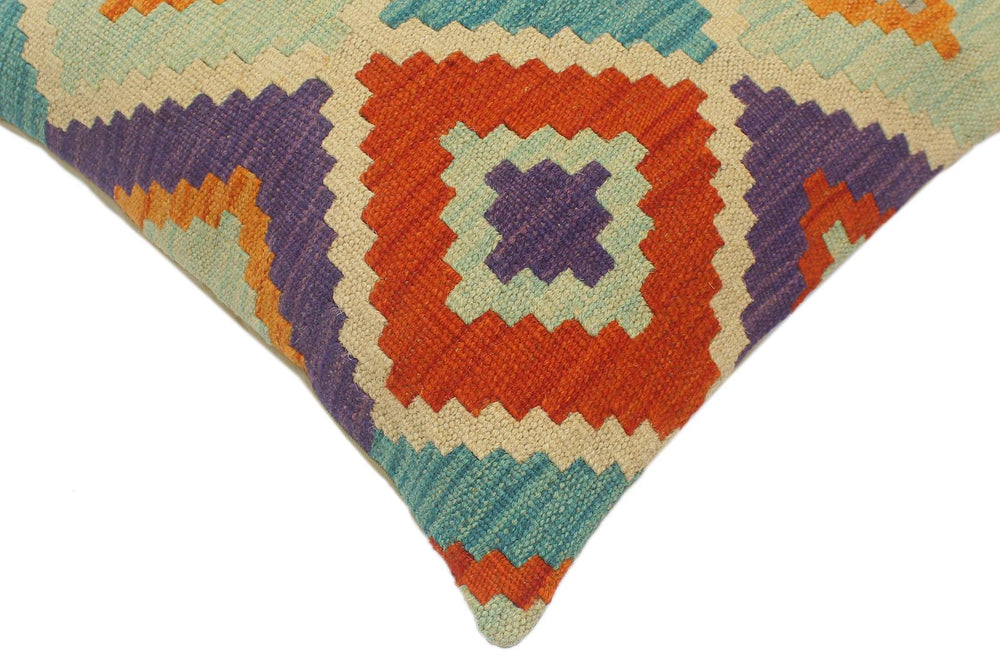 handmade Tribal Turkish Antique Beige Blue Hand-Woven SQUARE 100% WOOL pillow