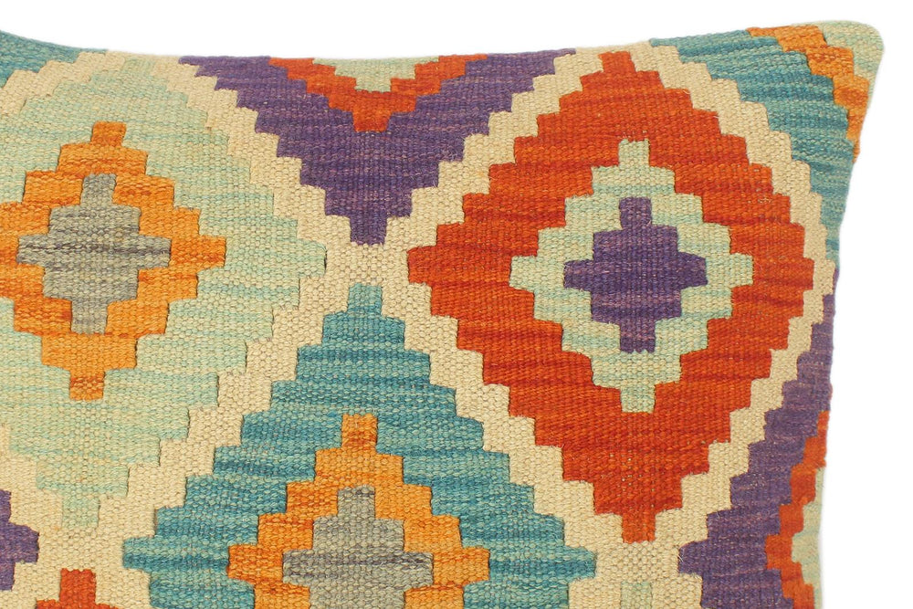 handmade Tribal Turkish Antique Beige Blue Hand-Woven SQUARE 100% WOOL pillow