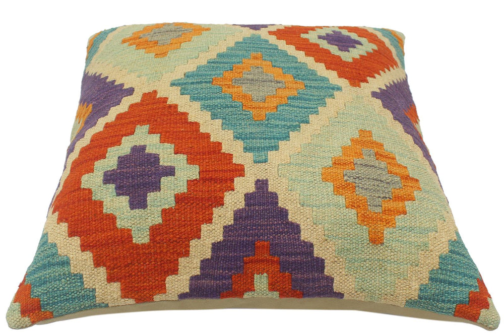 handmade Tribal Turkish Antique Beige Blue Hand-Woven SQUARE 100% WOOL pillow