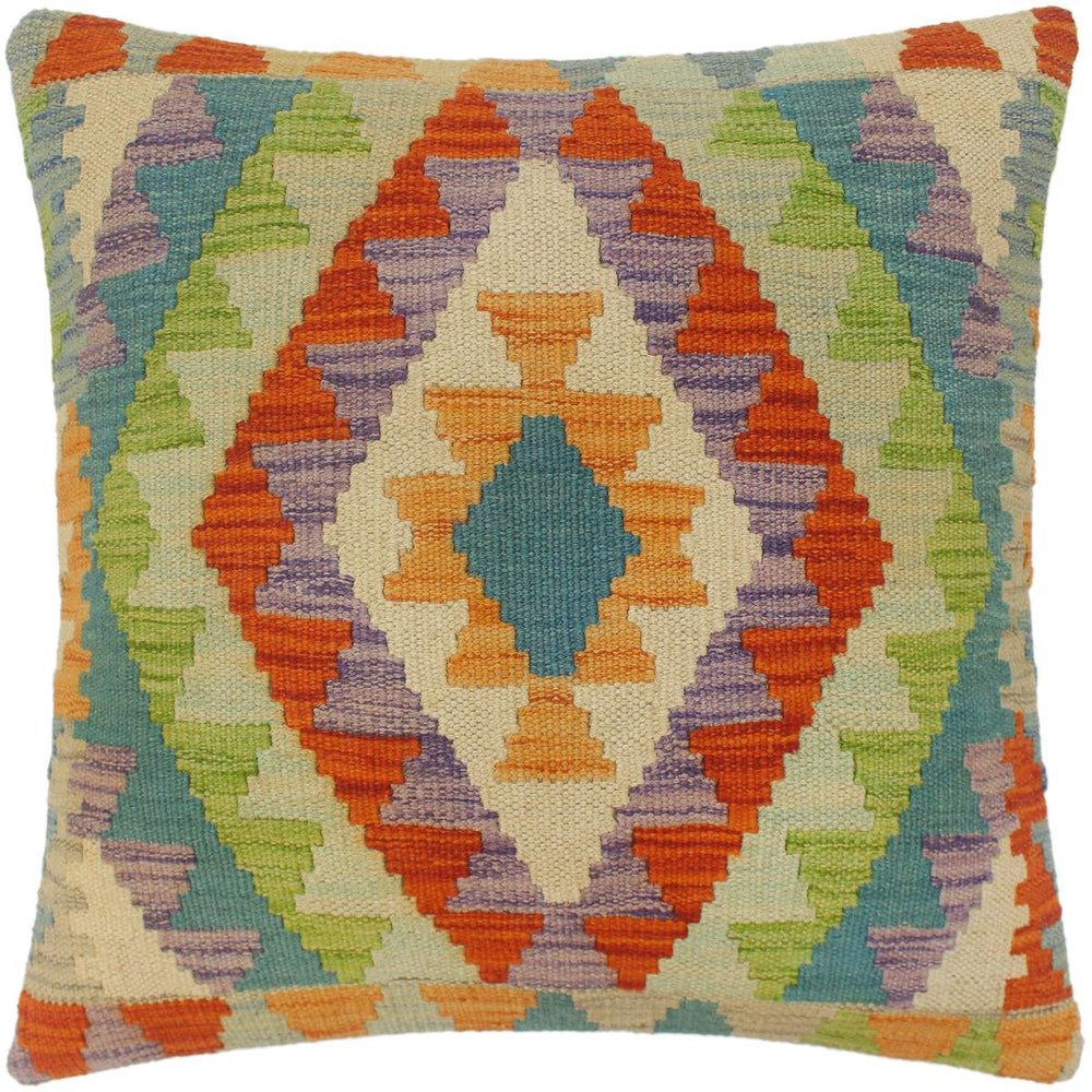 handmade Tribal Turkish Antique Rust Blue Hand-Woven SQUARE 100% WOOL pillow