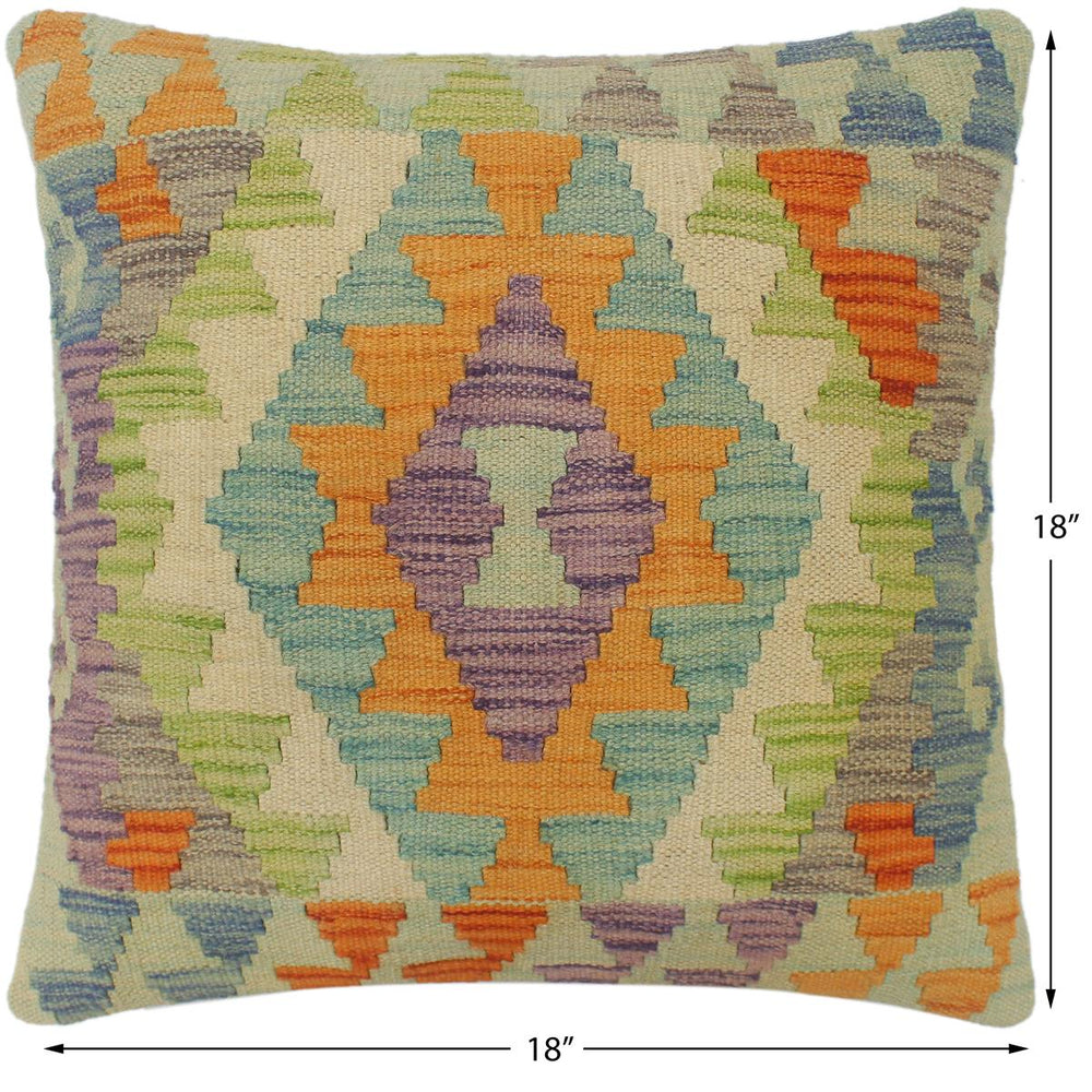 handmade Tribal Turkish Antique Rust Blue Hand-Woven SQUARE 100% WOOL pillow