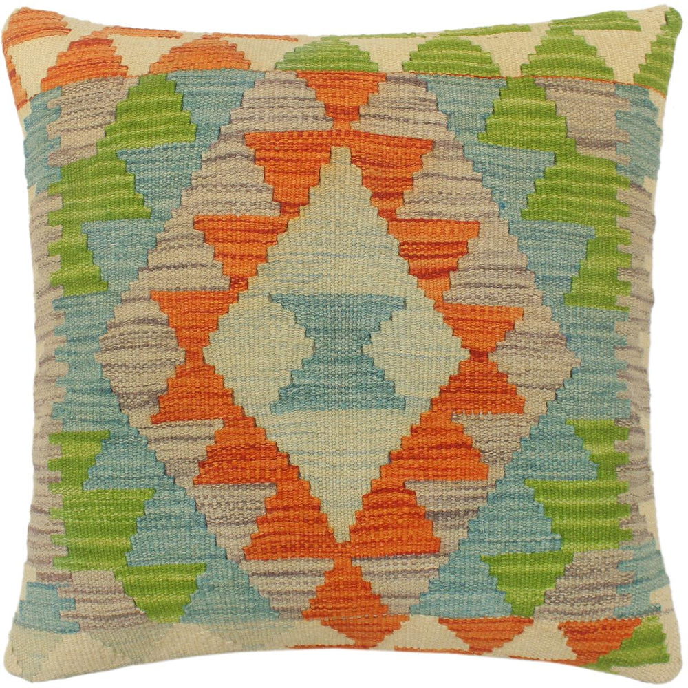 handmade Tribal Turkish Antique Rust Blue Hand-Woven SQUARE 100% WOOL pillow