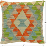 handmade Tribal Turkish Antique Rust Blue Hand-Woven SQUARE 100% WOOL pillow