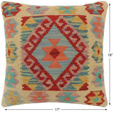handmade Tribal Turkish Antique Beige Blue Hand-Woven SQUARE 100% WOOL pillow