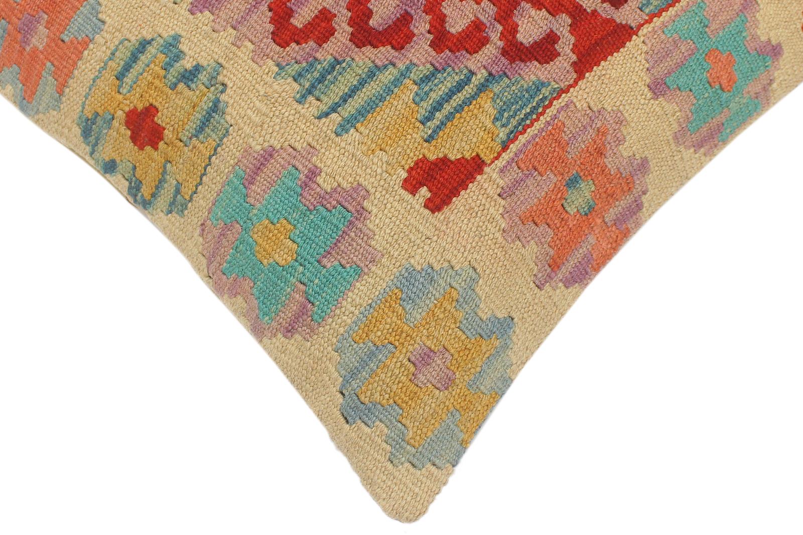 handmade Tribal Turkish Antique Beige Blue Hand-Woven SQUARE 100% WOOL pillow
