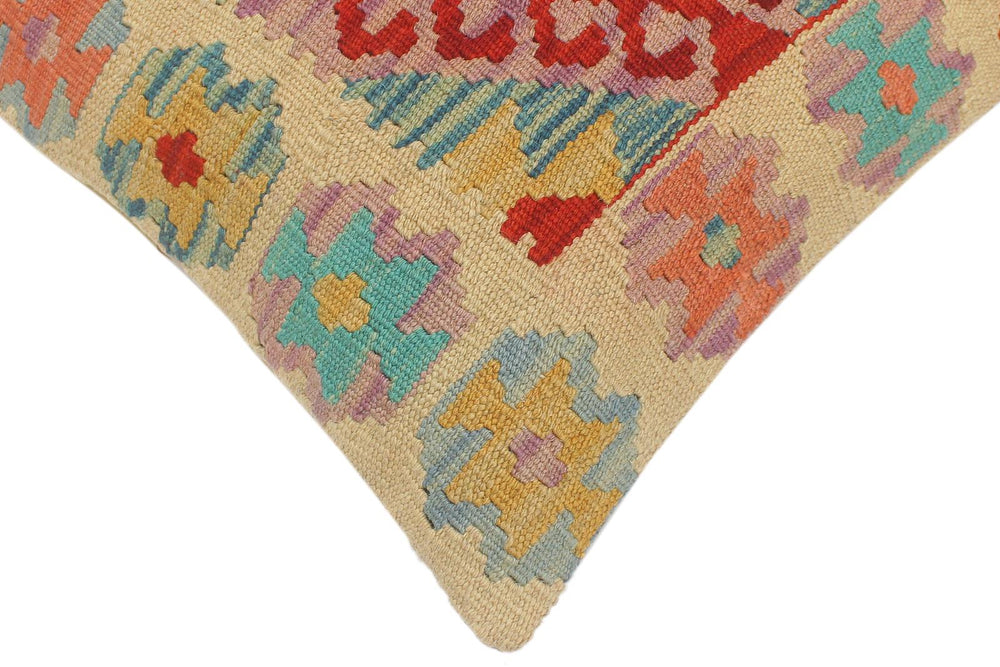 handmade Tribal Turkish Antique Beige Blue Hand-Woven SQUARE 100% WOOL pillow