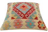 handmade Tribal Turkish Antique Beige Blue Hand-Woven SQUARE 100% WOOL pillow