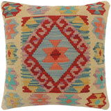 handmade Tribal Turkish Antique Beige Blue Hand-Woven SQUARE 100% WOOL pillow