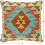 handmade Tribal Turkish Antique Rust Blue Hand-Woven SQUARE 100% WOOL pillow