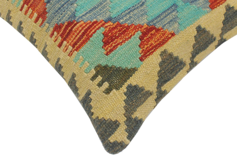 handmade Tribal Turkish Antique Rust Blue Hand-Woven SQUARE 100% WOOL pillow