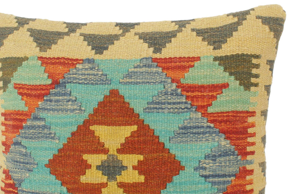 handmade Tribal Turkish Antique Rust Blue Hand-Woven SQUARE 100% WOOL pillow