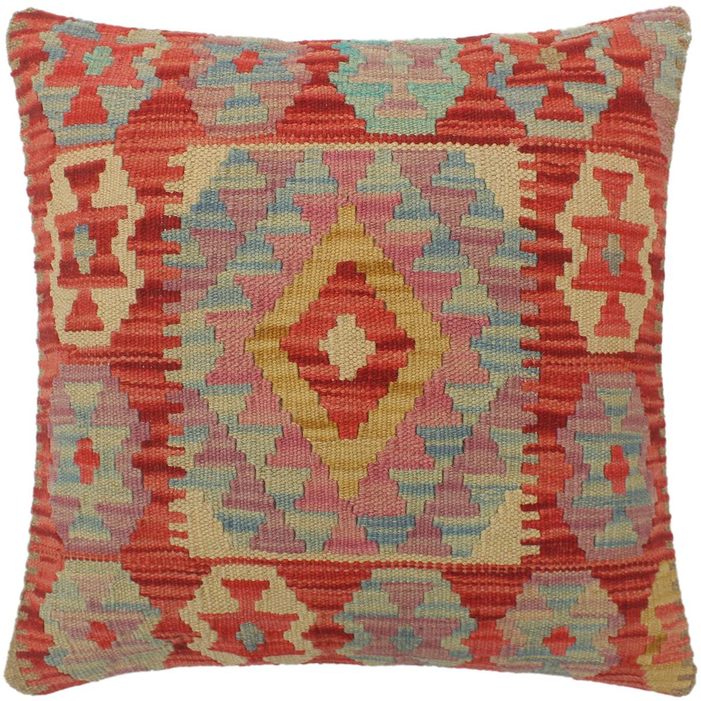 handmade Tribal Turkish Antique Red Blue Hand-Woven SQUARE 100% WOOL pillow