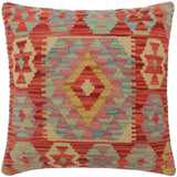 handmade Tribal Turkish Antique Red Blue Hand-Woven SQUARE 100% WOOL pillow