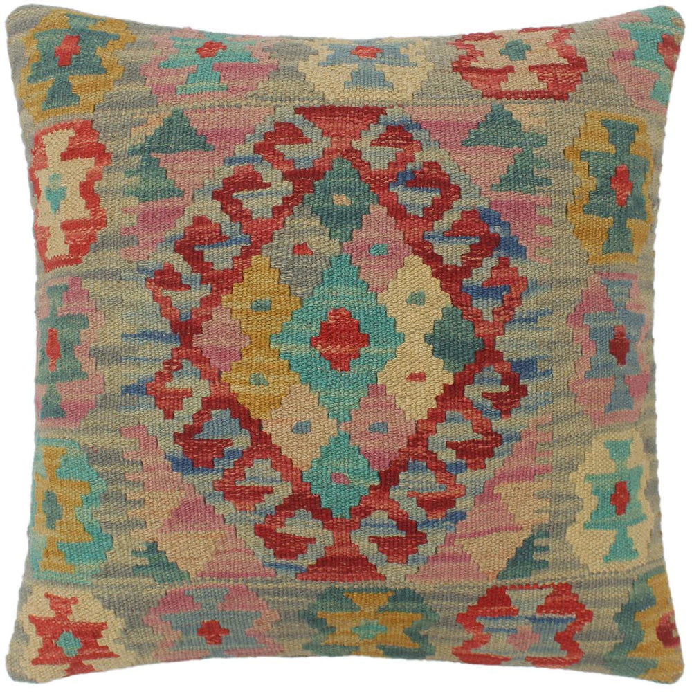 handmade Tribal Turkish Antique Red Blue Hand-Woven SQUARE 100% WOOL pillow