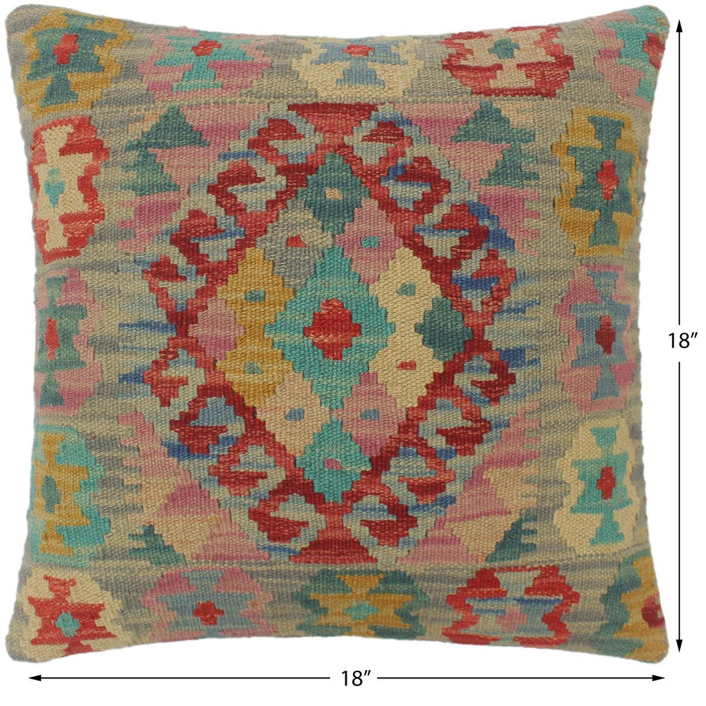 handmade Tribal Turkish Antique Red Blue Hand-Woven SQUARE 100% WOOL pillow