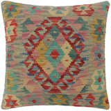 handmade Tribal Turkish Antique Red Blue Hand-Woven SQUARE 100% WOOL pillow