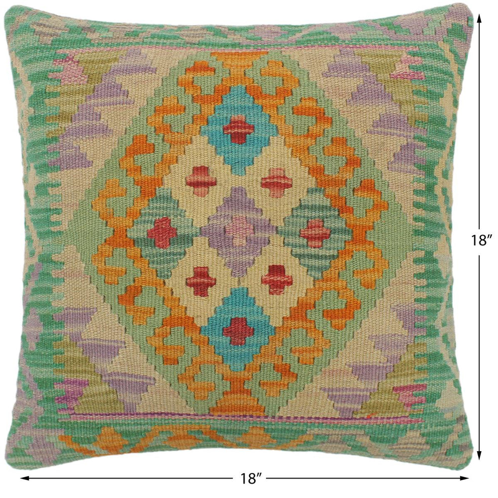 handmade Tribal Turkish Antique Green Rust Hand-Woven SQUARE 100% WOOL pillow