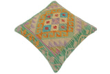 handmade Tribal Turkish Antique Green Rust Hand-Woven SQUARE 100% WOOL pillow